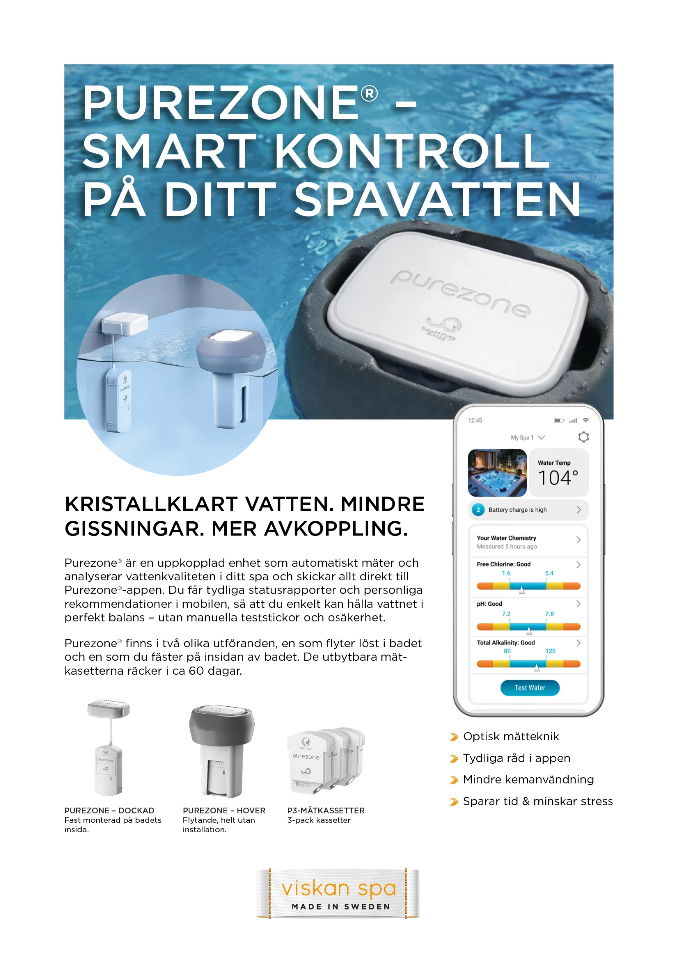Produktblad: Purezone, smart kontroll på spavattnet
